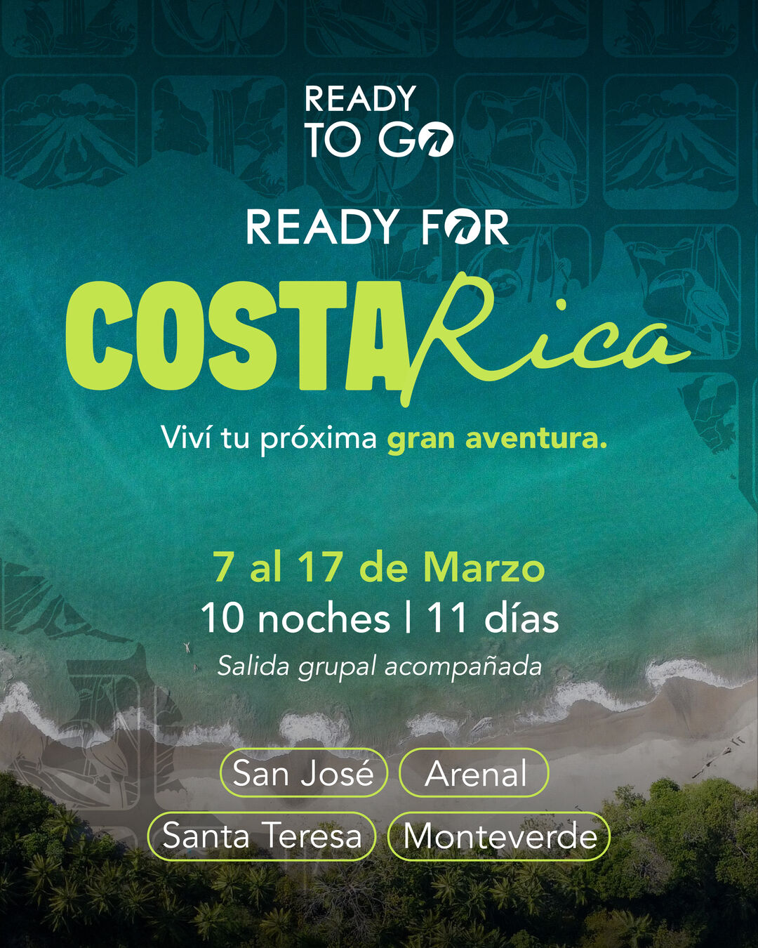 Flyer Costa Rica: playa desde el aire